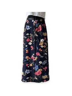 ALIA Vintage Navy Blue Floral Button Up Skirt Size 10